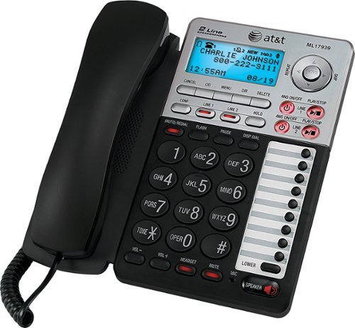 AT&T - ML17939 2-Line Corded Phone with Digital Answering System - Black/Silver