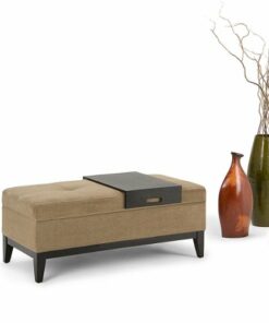 Simpli Home - Oregon Rectangular Fabric Bench Ottoman With Inner Storage - Khaki Beige