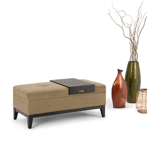 Simpli Home - Oregon Rectangular Fabric Bench Ottoman With Inner Storage - Khaki Beige