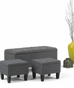 Simpli Home - Dover Rectangular Polyester Fabric Storage Ottoman Bench (Set of 3) - Slate Gray