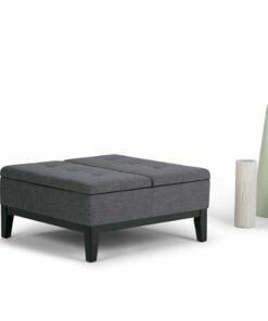 Simpli Home - Dover Square Polyurethane Faux Leather Bench Ottoman With Inner Storage - Slate Gray