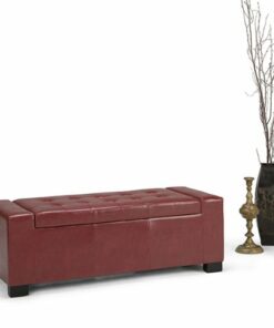Simpli Home - Laredo Rectangular Polyurethane Faux Leather Bench Ottoman With Inner Storage - Radicchio Red