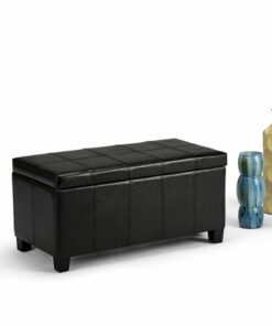 Simpli Home - Dover Rectangular Polyurethane Faux Leather Bench Ottoman With Inner Storage - Midnight Black