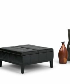 Simpli Home - Dover Square Polyurethane Faux Leather Bench Ottoman With Inner Storage - Midnight Black