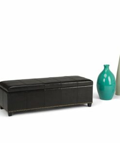 Simpli Home - Kingsley Rectangular Bonded Leather Bench Ottoman With Inner Storage - Midnight Black
