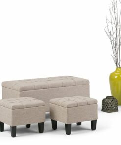 Simpli Home - Dover Rectangular Polyester Fabric Storage Ottoman Bench (Set of 3) - Natural