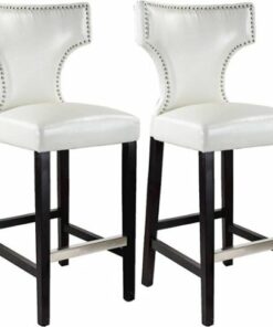 CorLiving - Bonded Leather Chair (Set of 2) - White / Dark Espresso