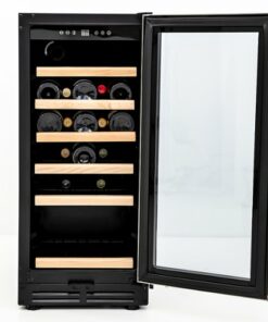 Avanti Wine Cooler with Wood Accent Shelving, 30 Bottle Capacity, in Stainless Steel - Black