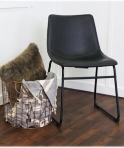 Walker Edison - Industrial Faux Leather Dining Chairs (Set of 2) - Black