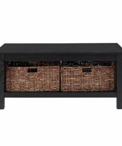 Walker Edison - Coffee Table with wicker storage baskets - Black