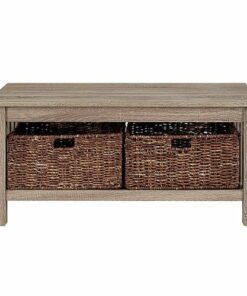 Walker Edison - Coffee Table with wicker storage baskets - Driftwood