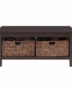 Walker Edison - Coffee Table with wicker storage baskets - Espresso