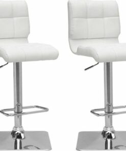 CorLiving - Trumpet Bonded Leather Stools (Set of 2) - White/Chrome