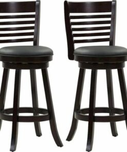CorLiving - Bonded Leather and Wood Stools - Black/Cappuccino