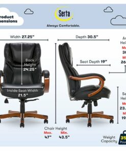 Serta - Big and Tall Leather and Bentwood Executive Chair - Black