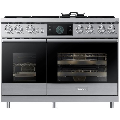 Dacor - Contemporary 6.6 Cu. Ft. Freestanding Double Oven Dual Fuel Four Part Convection Range with RealSteam, NG - Silver Stainless Steel 0