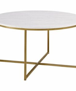 Walker Edison - Modern Glam Round Coffee Table - Faux Marble