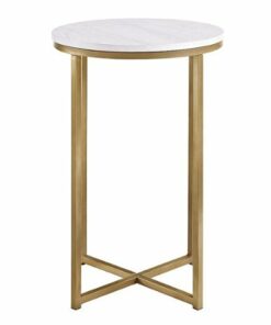 Walker Edison - Modern Glam Side Table - Faux White Marble & Gold