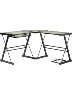 Walker Edison - L-Shaped Modern Glass Corner Computer Desk - Black Clear