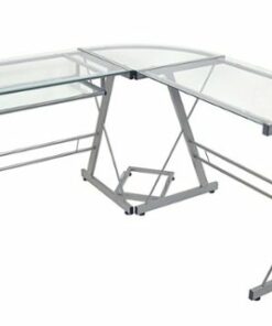 Walker Edison - 52" L-Shaped Modern Glass Corner Computer Desk - Silver