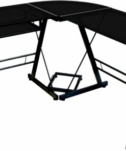 Walker Edison - L-Shaped Modern Glass Corner Computer Desk - Black