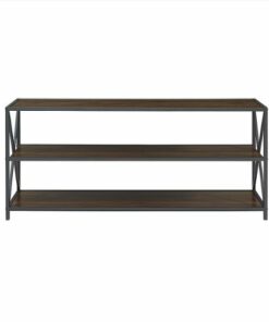 Walker Edison - Industrial Metal and Wood 3-Shelf Bookcase - Dark Walnut