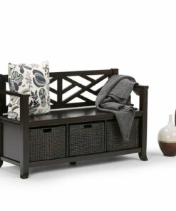 Simpli Home - Adrien Solid Wood 47 inch Wide Transitional Storage Bench with Basket Storage - Espresso Brown