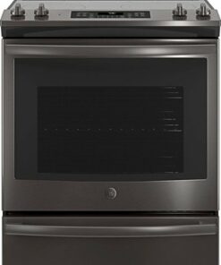 GE - 5.3 Cu. Ft. Slide-In Electric Convection Range - Black Stainless Steel