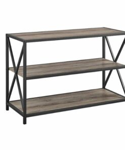 Walker Edison - 40" X-Frame Metal and Wood Media Bookshelf - Grey Wash