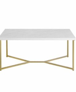 Walker Edison - Luxe Mid Century Modern Y-Leg Coffee Table - White Faux Marble And Gold Finish
