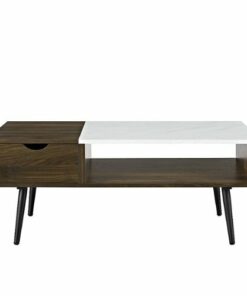 Walker Edison - Mid-Century Wood Coffee Table - Dark Walnut/Faux Marble