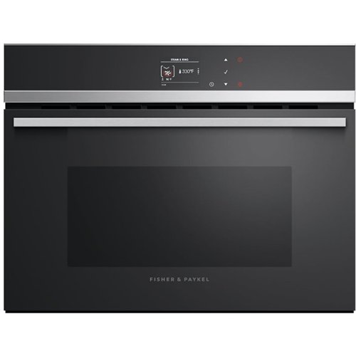 Fisher & Paykel - Contemporary 23.5" Built-In Single Electric Convection Wall Oven - Black Reflective Glass with Polished Metal Trim