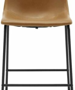 Walker Edison - Industrial Faux Leather Counter Stool (Set of 2) - Whiskey Brown