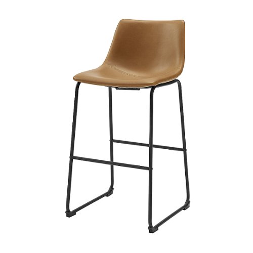 Walker Edison - Industrial Faux Leather Barstool (Set of 2) - Whiskey Brown