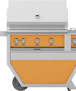 Hestan - 36'' Gas Grill, (3) Trellis, Rotisserie, Deluxe Cart with Double Side Burner - Orange
