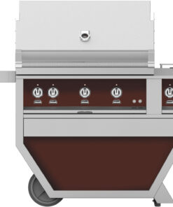 Hestan - 36'' Gas Grill, (3) Trellis, Rotisserie, Deluxe Cart with Double Side Burner - Burgundy