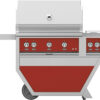 Hestan - 36'' Gas Grill, (3) Trellis, Rotisserie, Deluxe Cart with Double Side Burner - Red