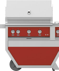 Hestan - 36'' Gas Grill, (3) Trellis, Rotisserie, Deluxe Cart with Double Side Burner - Red