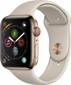 Geek Squad Certified Refurbished Apple Watch Series 4 (GPS + Cellular) 44mm Stainless Steel Case with Stone Sport Band - Gold Stainless Steel