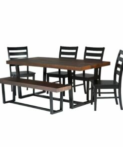 Walker Edison - Rectangular Farmhouse Dining Table (Set of 6) - Mahogany/Black