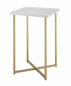 Walker Edison - Modern Square End/Side Table - White Marble/Gold
