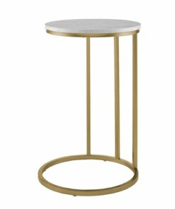 Walker Edison - Modern Round End/Side Table - White Faux Marble/Gold