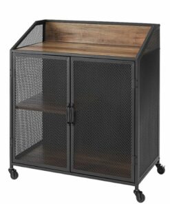 Walker Edison - Mesh 2-Door Bar Cabinet - Rustic Oak