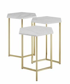 Walker Edison - Modern Nesting 3 Piece End/Side Table - Faux White Marble/Gold