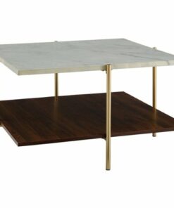 Walker Edison - Modern Square Coffee Table - Faux White Marble/Gold