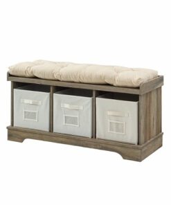 Walker Edison - Rustic Farmhouse Entryway Storage Bench with Totes - Grey Wash