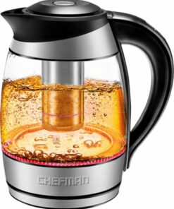 Chefman - 1.8 Liter Electric Glass Kettle w/ Tea Infuser - Stainless Steel/Black