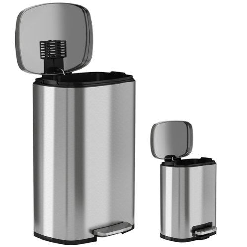 iTouchless - SoftStep Combo Pack 13.2 Gal & 1.32 Gal Step Trash Can with AbsorbX Odor Filter & Inner Bucket, Stainless Steel - Silver