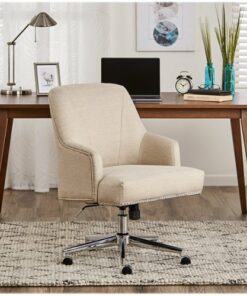 Serta - Leighton Modern Twill Fabric Home Office Chair - Chrome/Light Beige