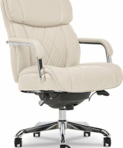 La-Z-Boy - Comfort and Beauty Sutherland Diamond-Quilted Bonded Leather Office Chair - Light Ivory